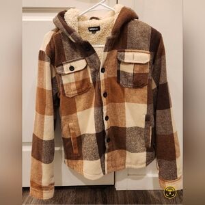 Nova Kids Sherpa Lined Plaid Jacket Hooded Shacket Size 18/20